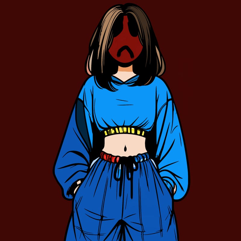 realistic girl faceless with baggy pants and a crop top