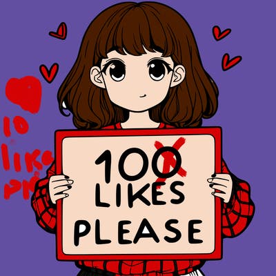 a girl holding a sign saying 100 likes please