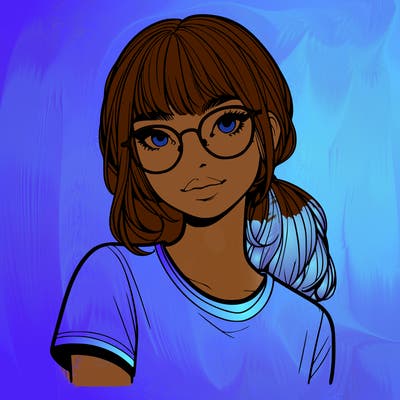 realistic girl with freckles and clear glasses