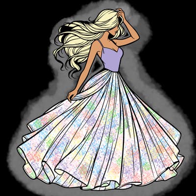 realistic woman with dress flowing in the wind