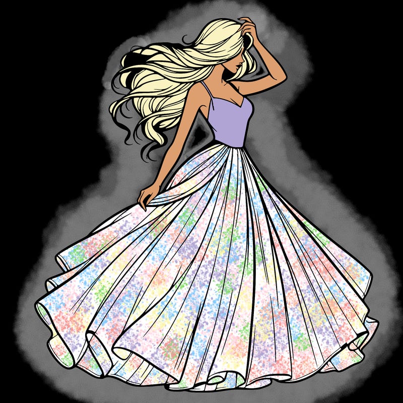 realistic woman with dress flowing in the wind