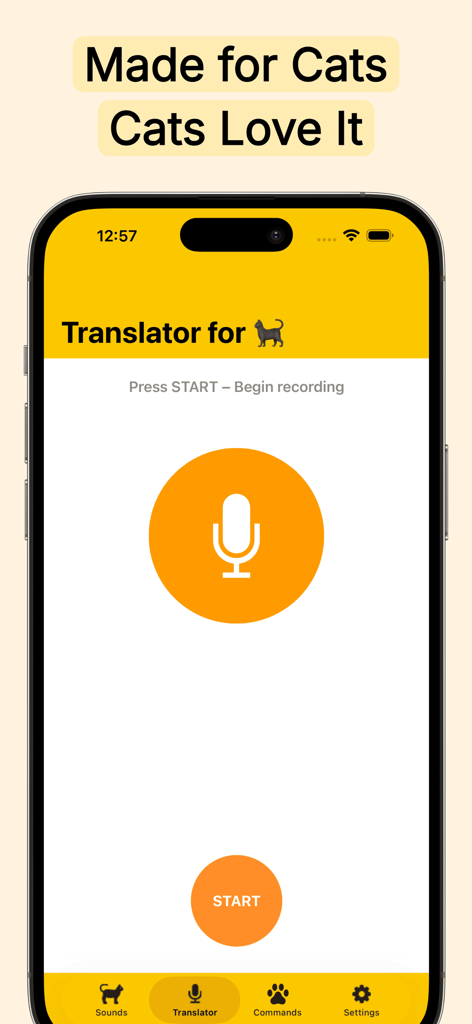 Cat Translator for Cats - Cat Translator app interface showing the human to cat voice recording screen.