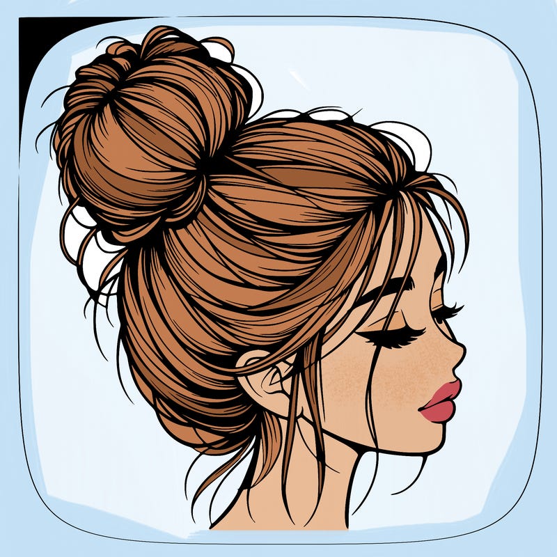 realistic girl with a messy bun