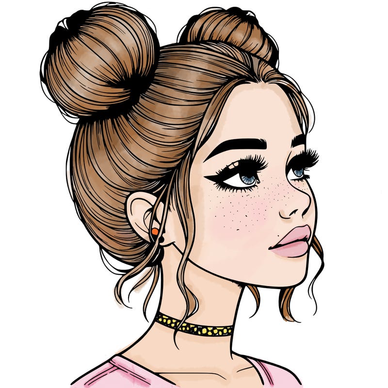 realistic girl with buns on the top of her head