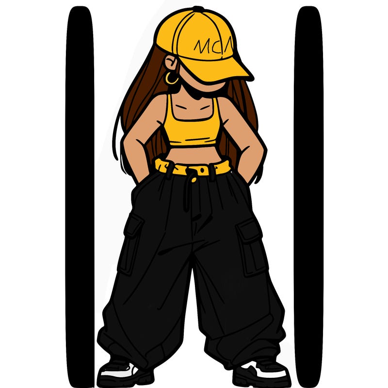 a girl with baggy pants and a crop top