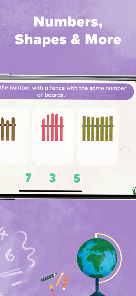 Smart Kiddo Montessori Kids 3+ - A preschool counting activity in the Smart Kiddo Montessori app where children match numbers to the number of boards on a fence.