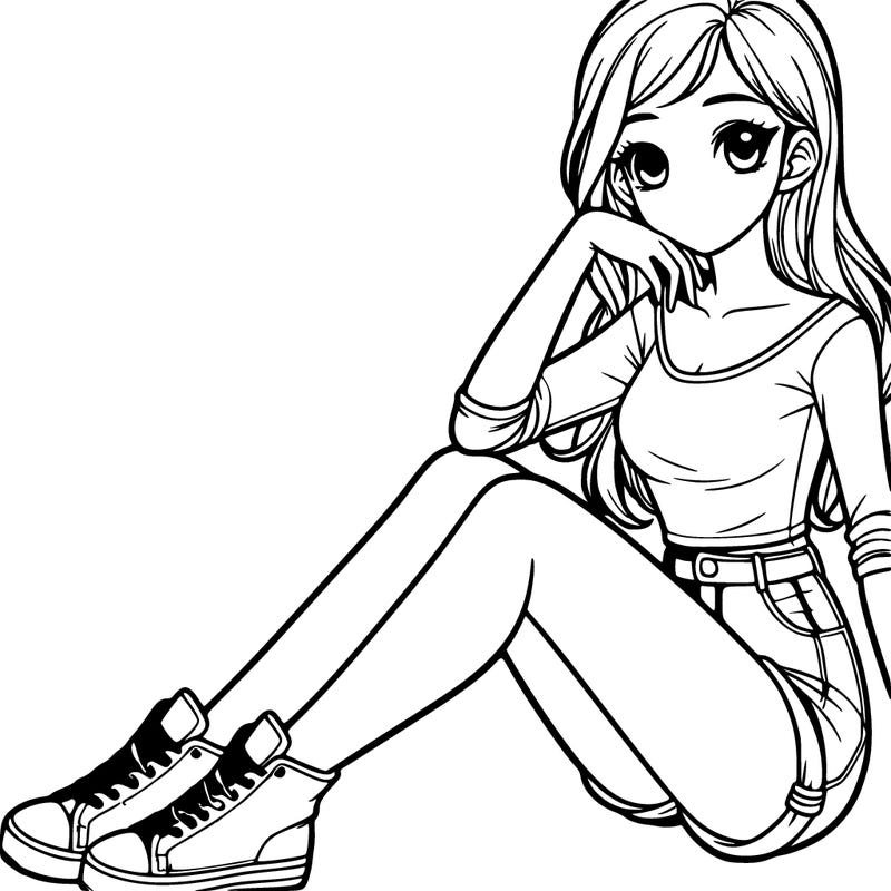 realistic girl sitting down