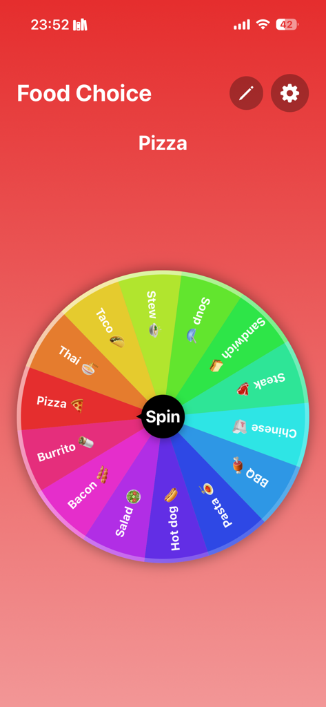 Wheel of Names - Custom Wheel - A colorful random decision wheel for choosing between different food options