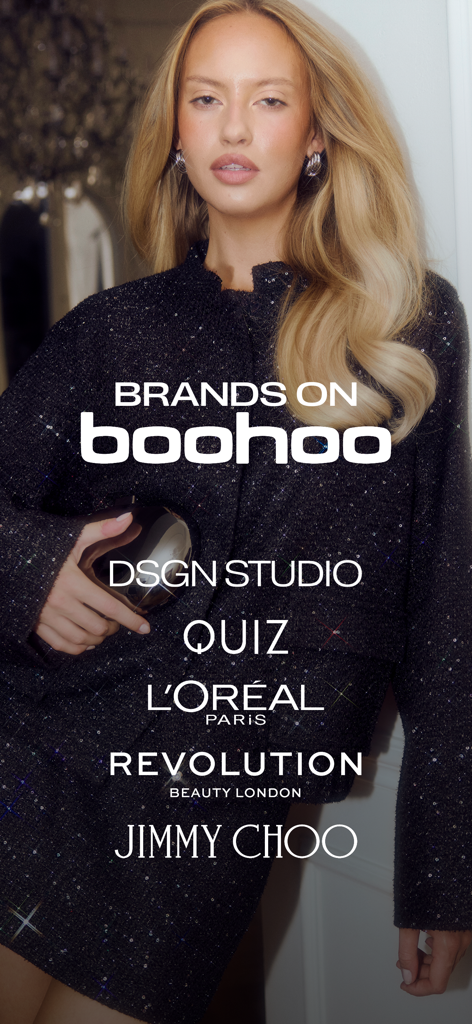 Fashion and beauty brands available on the boohoo app including LOreal and Jimmy Choo
