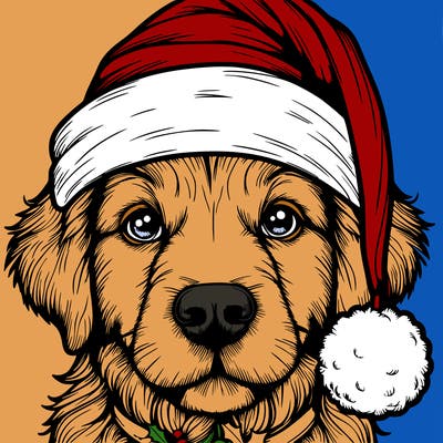 realistic dog with a christmas hat