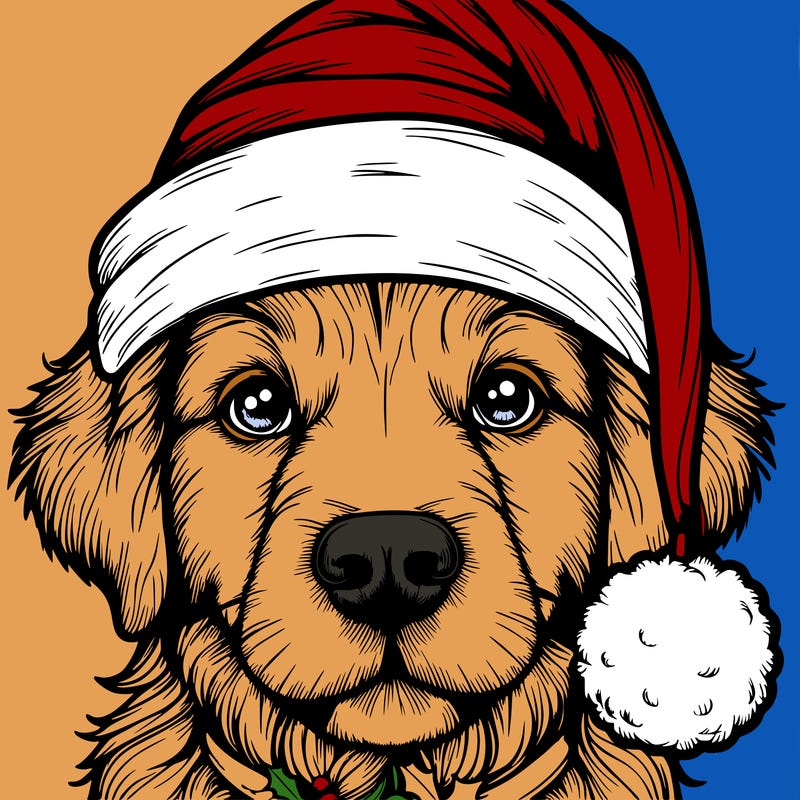 realistic dog with a christmas hat