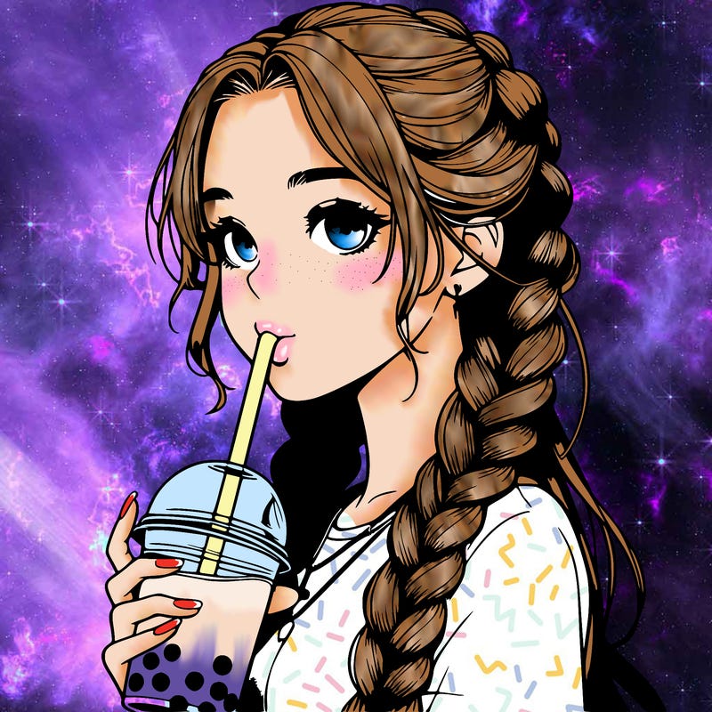 realistic girl with braided hair drinking boba
