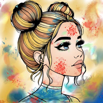 realistic girl with buns on the top of her head