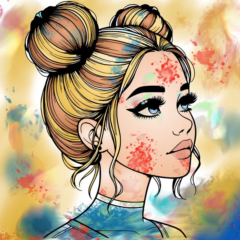 realistic girl with buns on the top of her head