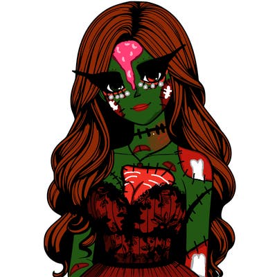 realistic girl with long hair and pretty prom dress