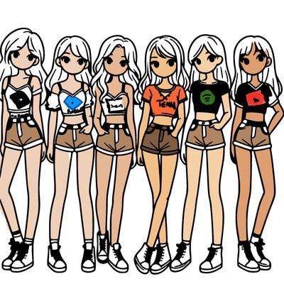 a group of girls wearing crop tops and shorts