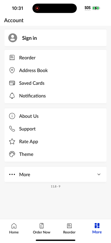 Fryery Haltwhistle. - The account management and settings menu of the Fryery Haltwhistle app.
