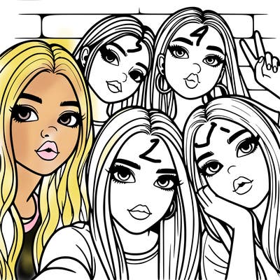 group of teen girls friends y2k up close in a selfie