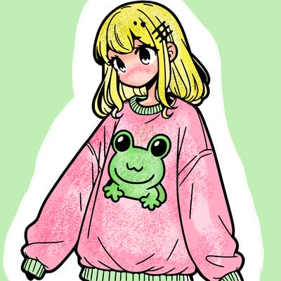 girl wearing frogging sweatshirt