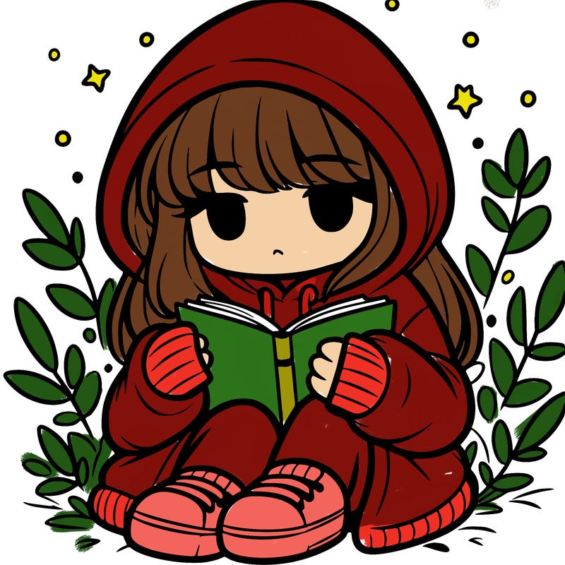 girl in oversized hoodie reading a book