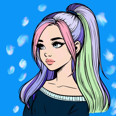 realistic girl with a high ponytail