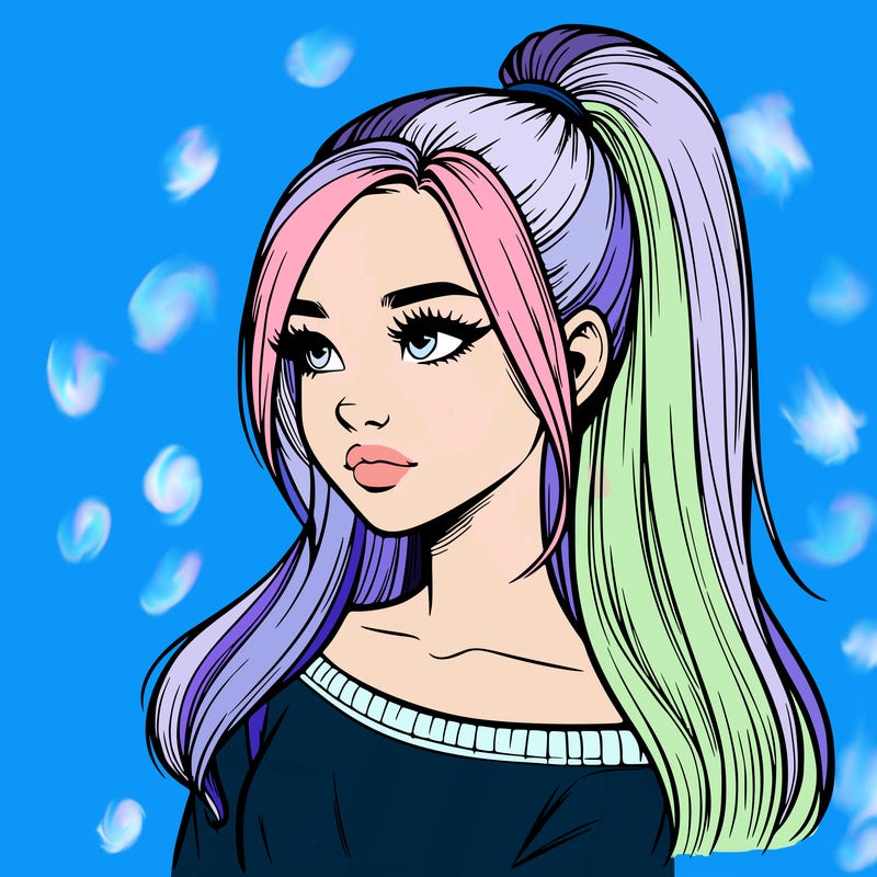 realistic girl with a high ponytail