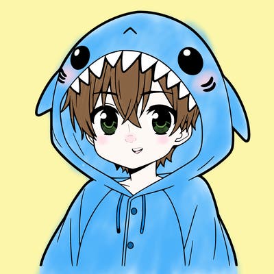 anime boy in a shark onesie