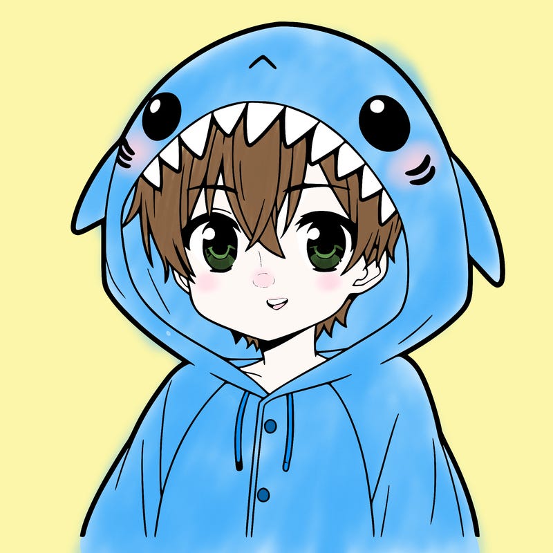anime boy in a shark onesie