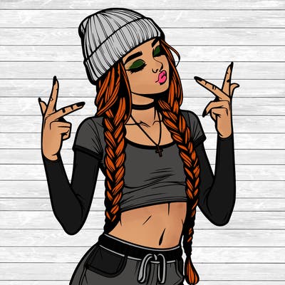 realistic teenage girl with braids and a beanie and crop top doing 🫶🏼