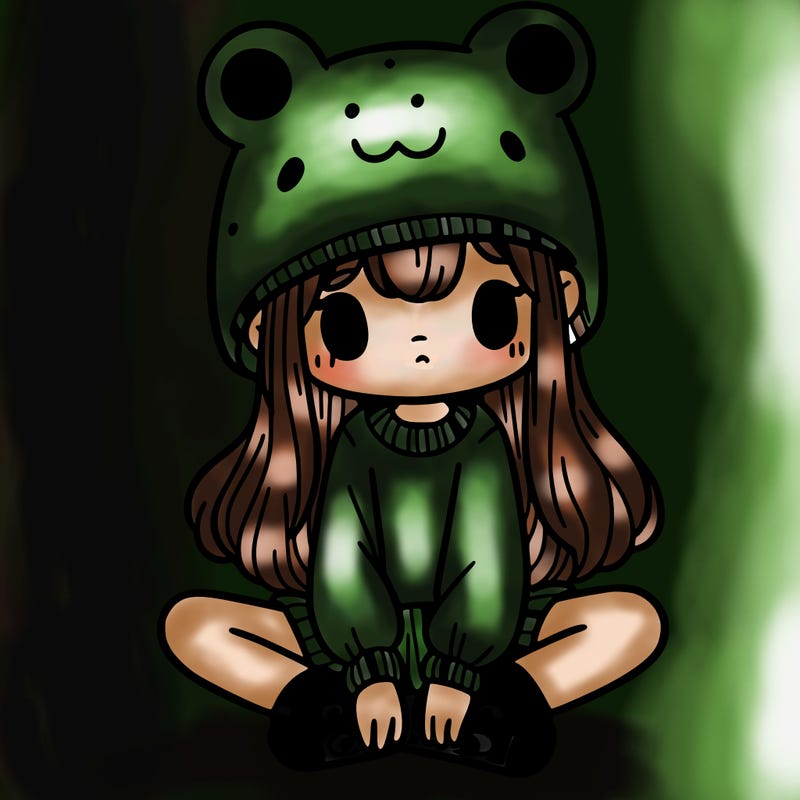 a girl wearing a frog hat and some frog socks