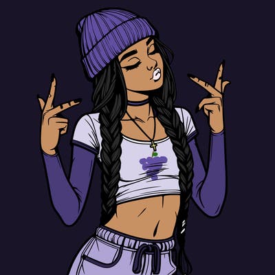 realistic teenage girl with braids and a beanie and crop top doing 🫶🏼