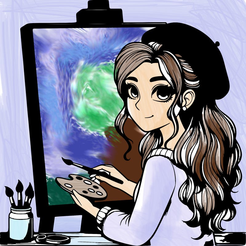 realistic girl artist painting a blank canvas