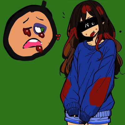 manga teen girl  in a sweater and baggy pants