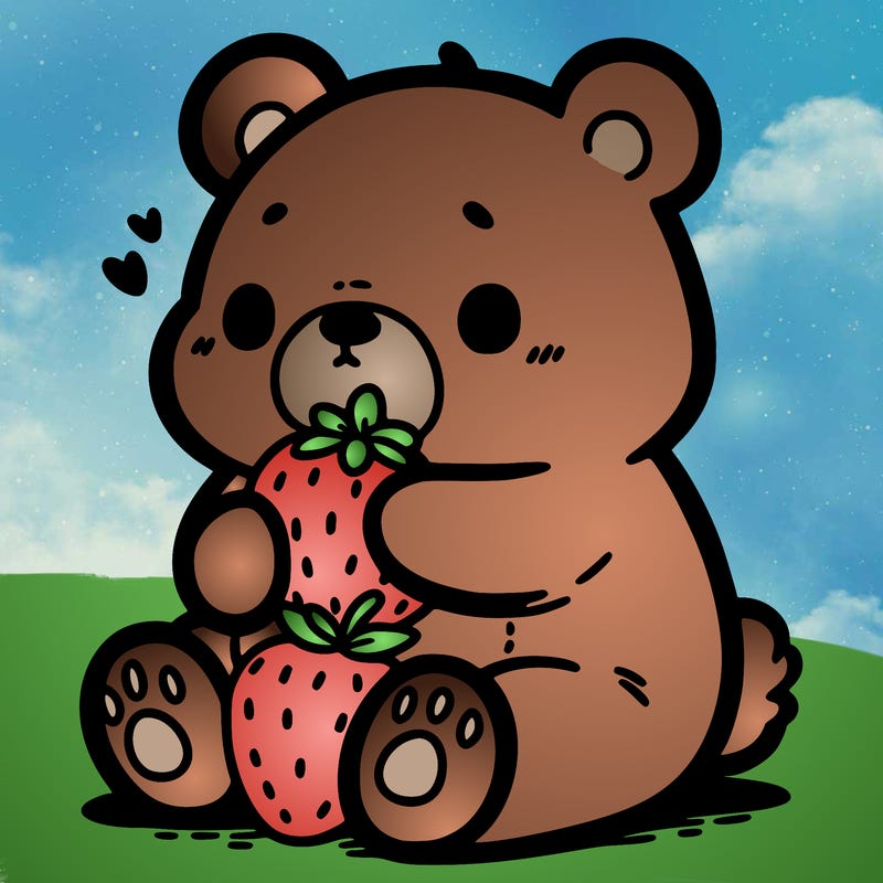 cute bear eating strawberry's