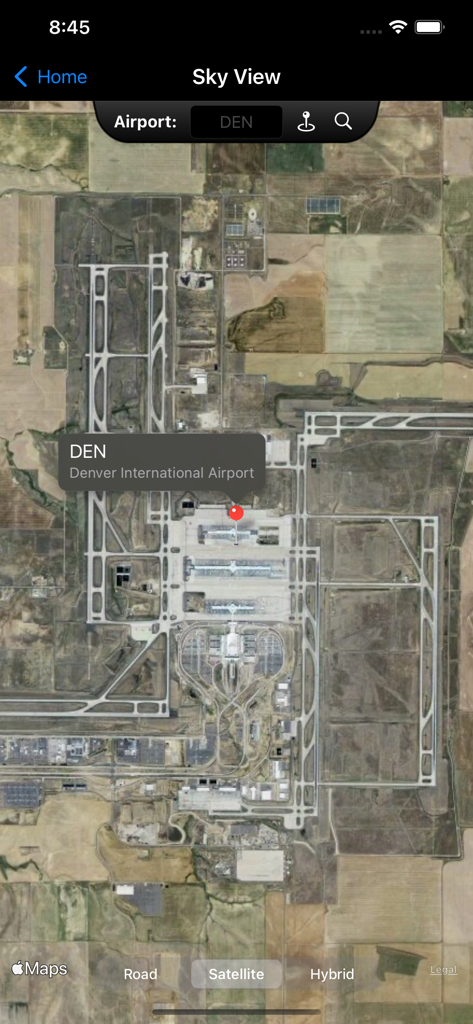 Satellite map of Denver International Airport in Logbook Pro
