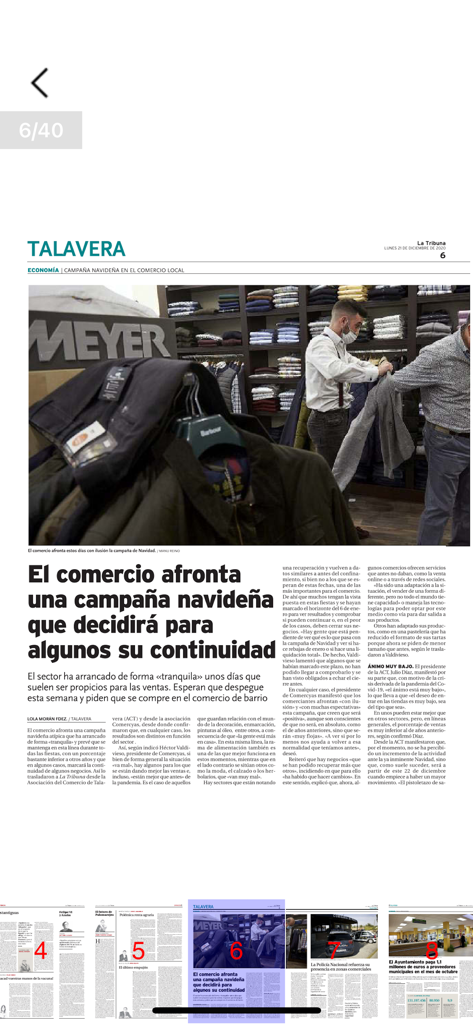 Interfaz de periódico digital de la app La Tribuna de Talavera mostrando un artículo de noticias local sobre comercio