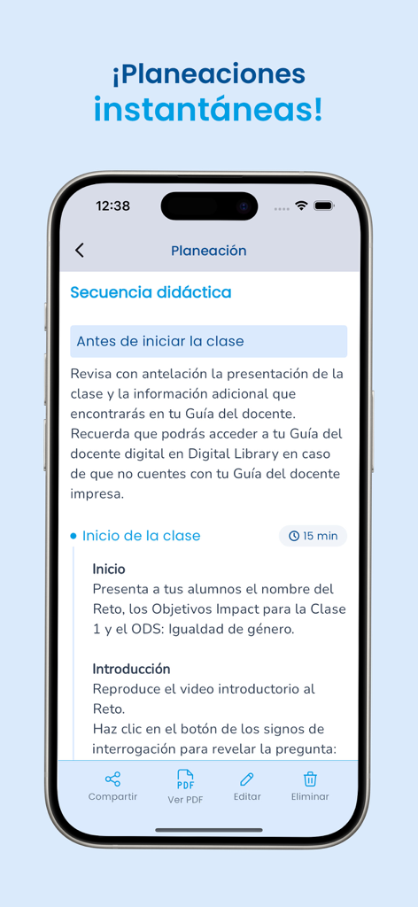 AI Teacher Assistant - Smartphone-Bildschirm der KI-Lehrerassistent-App, der einen generierten Unterrichtsplan für Lehrer anzeigt