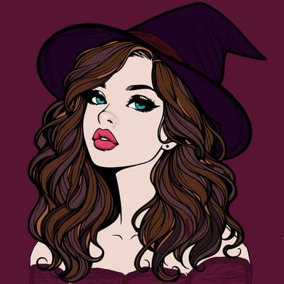 realistic witch girl with wavy hair and lips