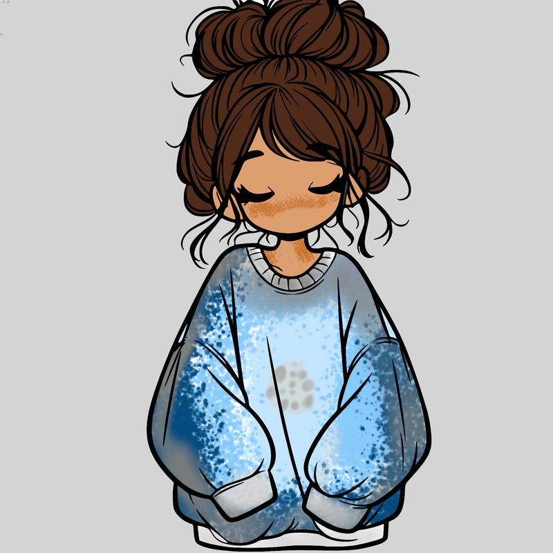 girl with baggy sweatshirt and messy bun