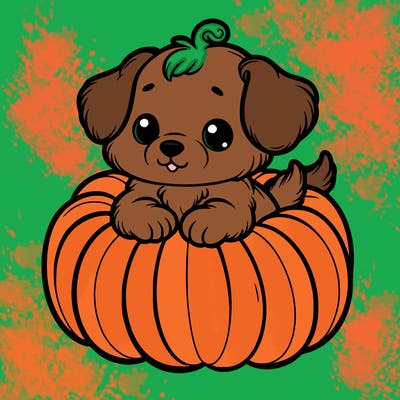 cute little puppy in a pumpkin