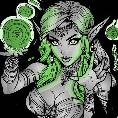 realistic scary beautiful elf sorceress casting spell