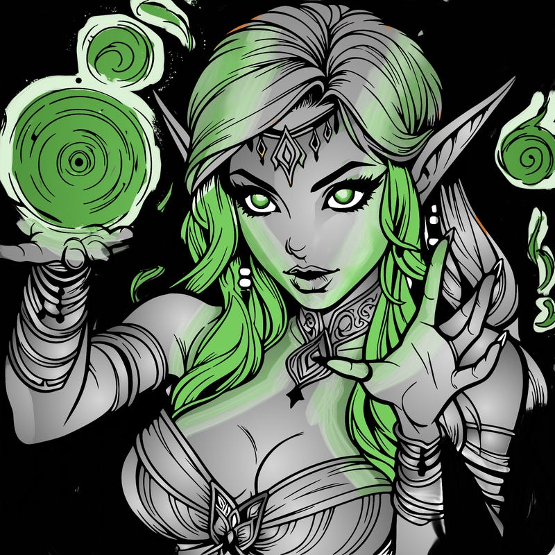 realistic scary beautiful elf sorceress casting spell