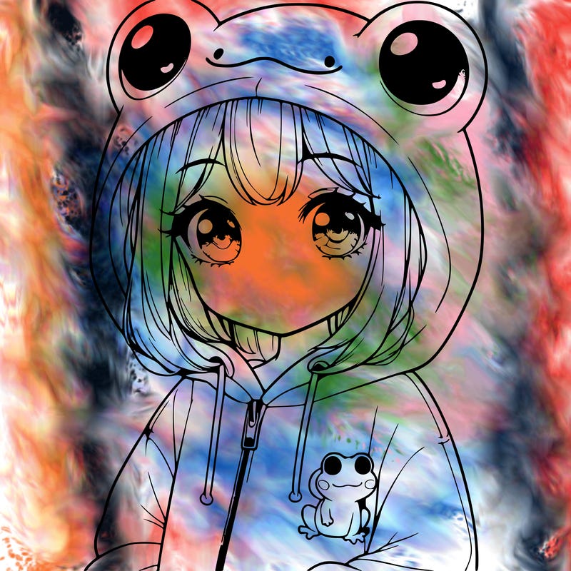 cute realistic girl in a froggy hoodie