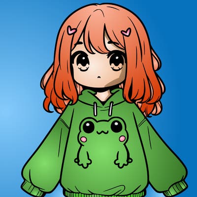 girl wearing frogging sweatshirt