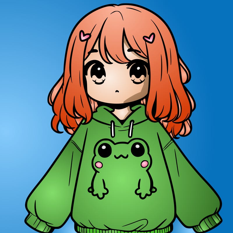 girl wearing frogging sweatshirt