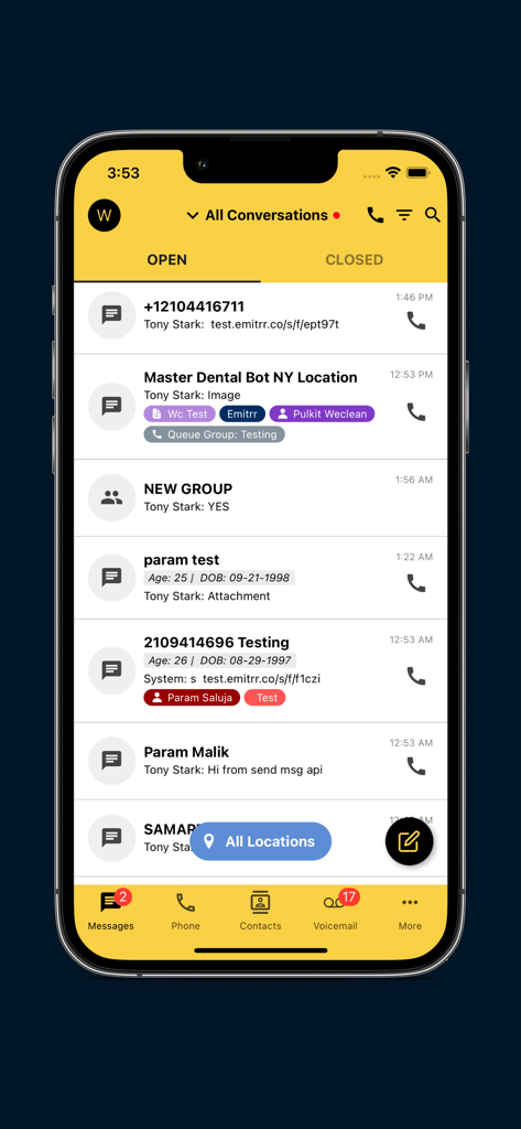 Emitrr - Emitrr mobile app inbox showing a list of customer messages and automated business interactions.