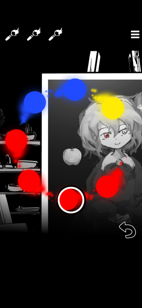Death Palette - Matsuro - Gameplay of Death Palette showing a monochromatic girl portrait with glowing colored orbs