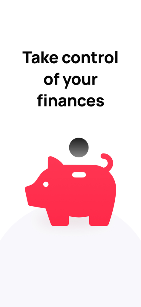 A red piggy bank icon with a coin and the text Take control of your finances
