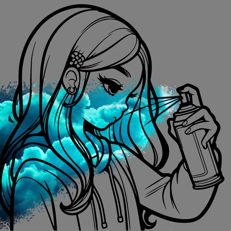 a realistic girl spray painting