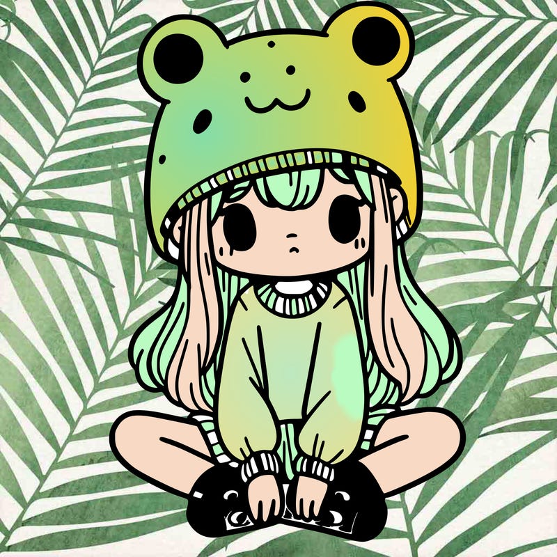 a girl wearing a frog hat and some frog socks
